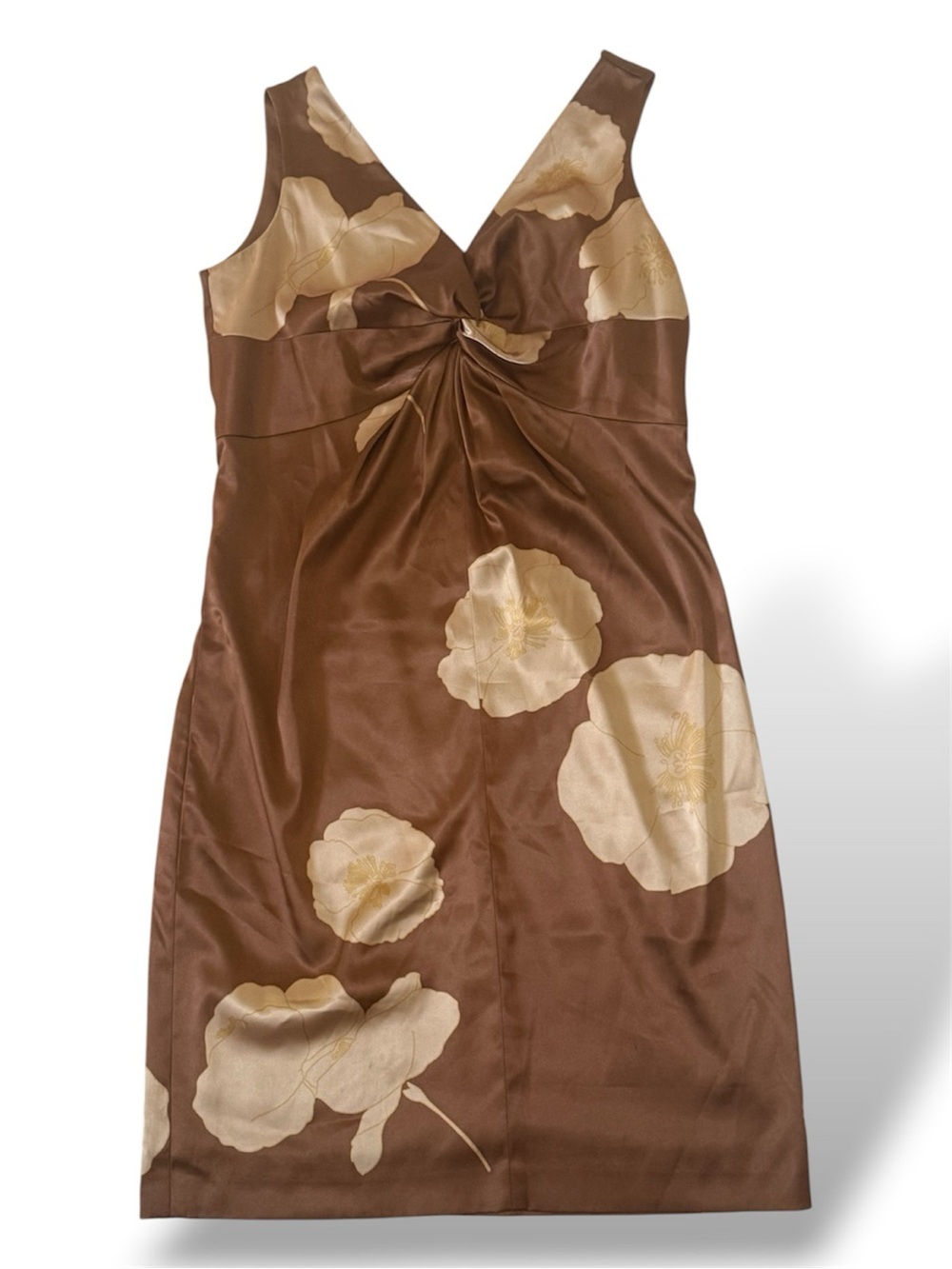 Jones New York Brown Midi Dress with Cream Floral Accents